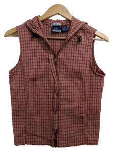 [S] 90's Plaid Zip-Up Vest with Hood
