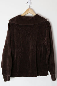 [M] 1970s Unisex Brown Velour Pullover