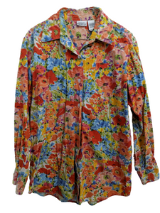 [M] Bright Floral Print Button-Up Top