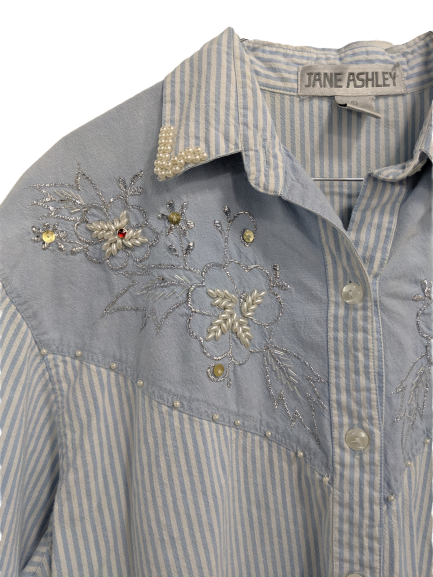 [L] Vintage Jane Ashley Beaded Button-Up Shirt