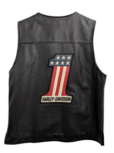 [L] Vintage Harley Davidson Leather Vest with Patches