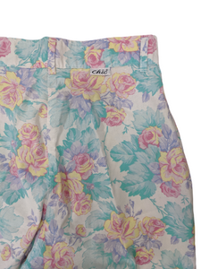 [S] Vintage Chic Pastel Floral High-Waisted Pants