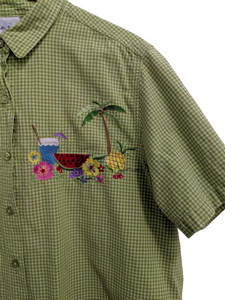 [XL] Embroidered Fruit Gingham Button-Up