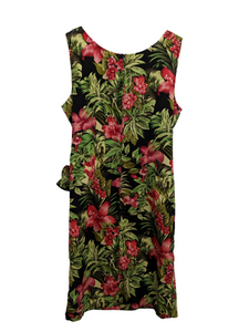 [L] Faux Wrap Hawaiian Print Dress