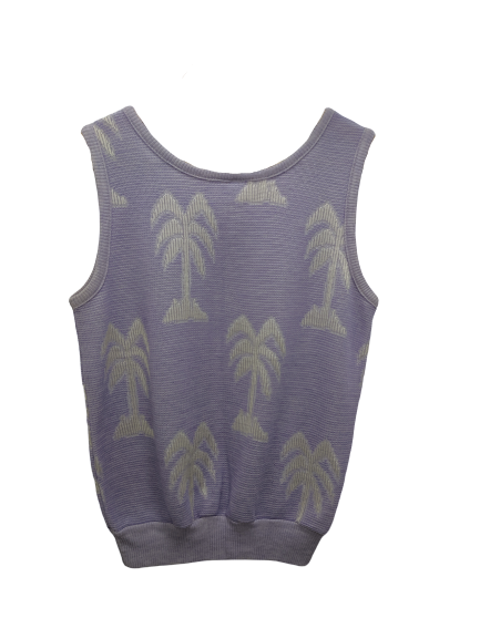 [M] 1960s Palm Tree Print Sleeveless Sweater