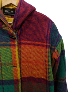 [L] 1970s Plaid Wool Blend Coat