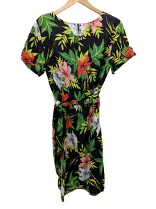 [L] Vintage Tropical Faux Wrap Dress